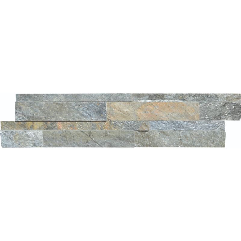 Damascus Green Quartzite 6x24 Split Face Stacked Stone Ledger Panel.