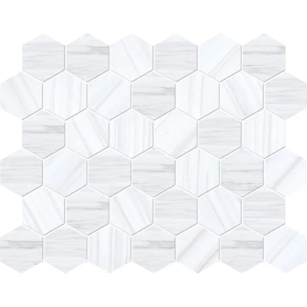 Dolomite Pearl Marble 2x2 Hexagon Polished Mosaic Tile.