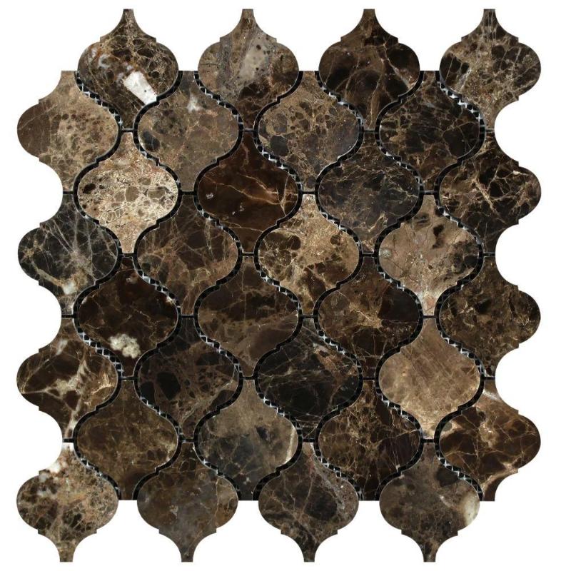 Emperador Dark Spanish Marble Lantern (Arabesque) Polished Mosaic Tile.
