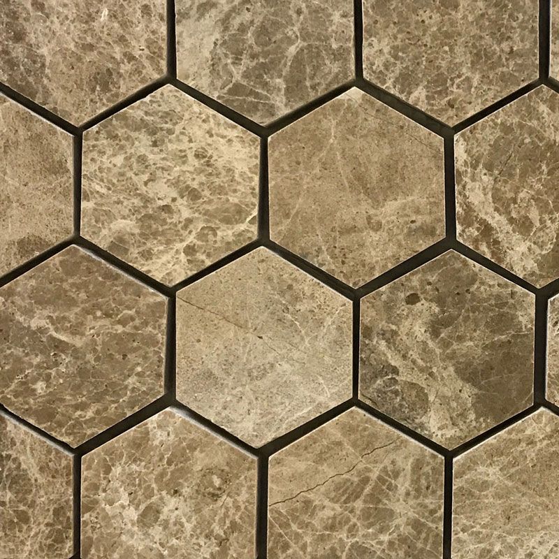 Emperador Light Marble 2x2 Hexagon Polished Mosaic Tile.