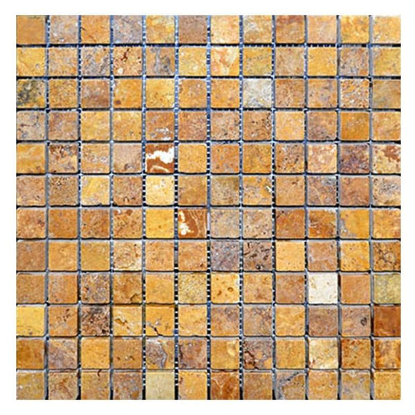 Gold Travertine 1x1 Tumbled Mosaic Tile.