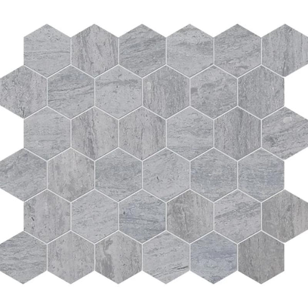 Haisa Blue Marble 2x2 Hexagon Honed Mosaic Tile.