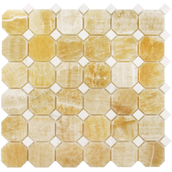 Honey Onyx Octagon with White Dots Polished Mosaic Tile.