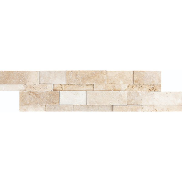 Ivory Travertine 3D 6x24 Stacked Stone Ledger Panel.