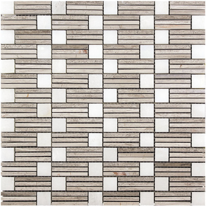 Marbella Sierra Eastern White / Wooden Gray Mosaic Tile.