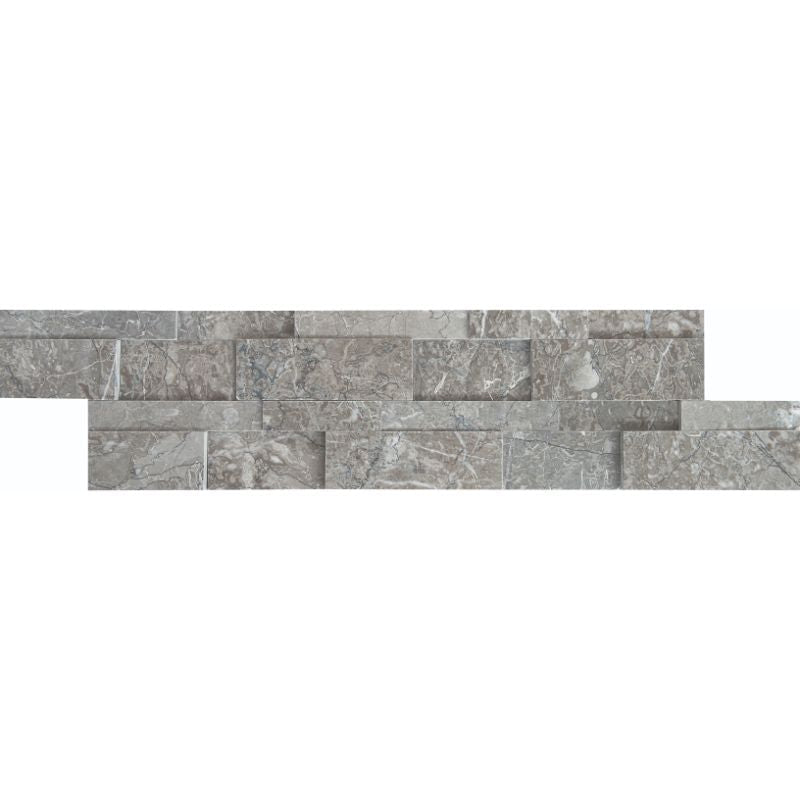 Mona Gray Marble 3D 6x24 Stacked Stone Ledger Panel.