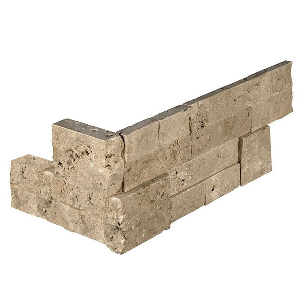 Noce Travertine 6x18 Stacked Stone Ledger Corner.