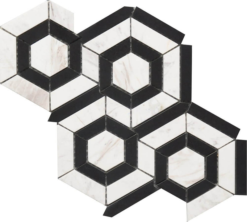 Rockart Bw Hexagon 9x12 Marble Mosaic Tile.