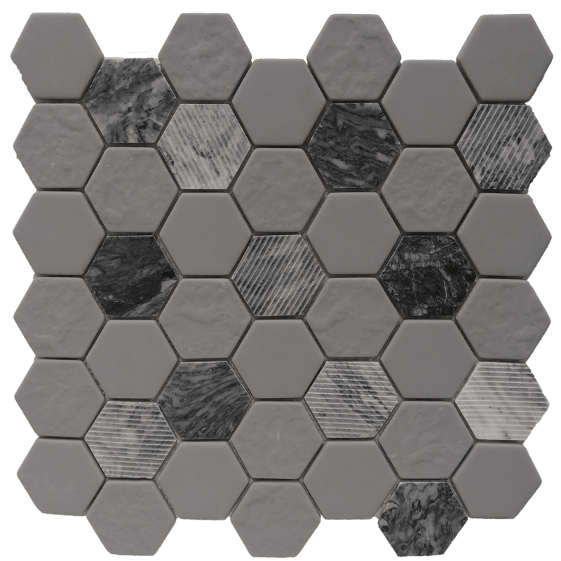 Rockart Gray Granite Hexagon 12x12 Mosaic Tile.