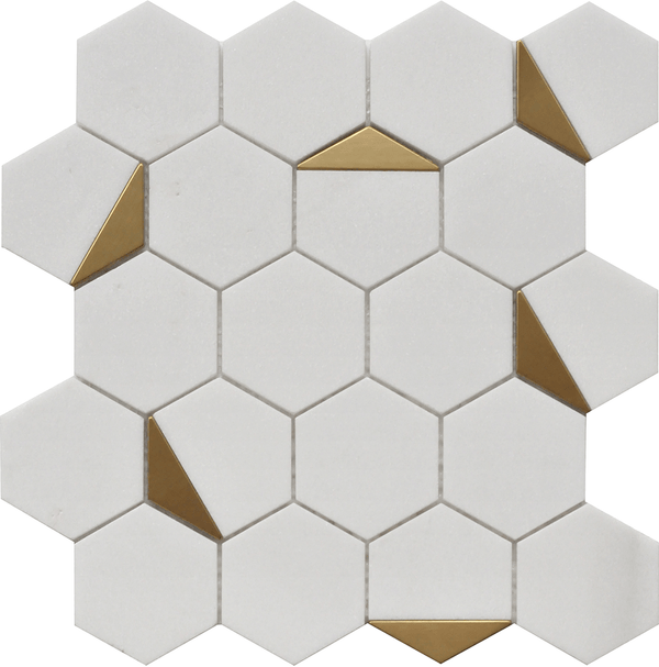 Rockart Thassos Hexagon 12x13 Marble Mosaic Tile.