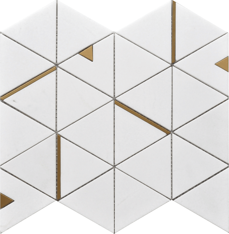 Rockart Thassos Triangle 12x14 Marble Mosaic Tile.