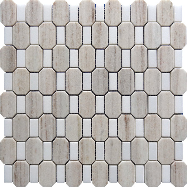 SAHARA TIBESTI CRYSTAL SAND/Thassos white polished Mosaic Tile.