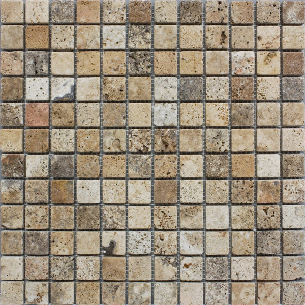 Scabos Travertine 1x1 Tumbled Mosaic Tile.