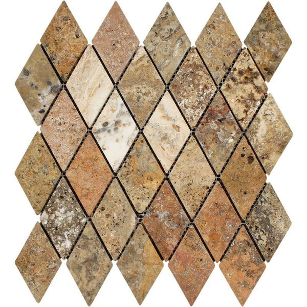 Scabos Travertine 2x4 Diamond Tumbled Mosaic Tile.
