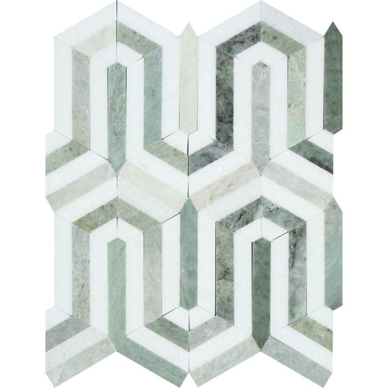 Thassos White and Green Marble Berlinetta Polished Mosaic Tile.