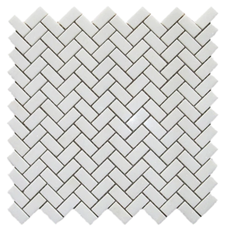 Thassos White Marble 1x2 Herringbone Honed Mosaic Tile.
