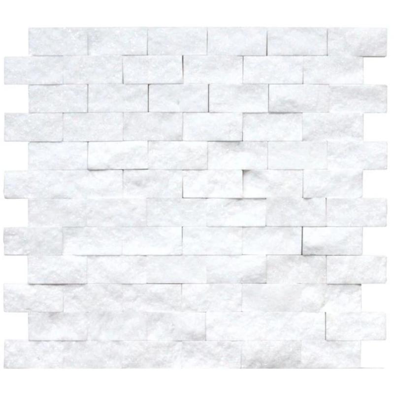 Thassos White Marble 1x2 Split Face Mosaic Tile.