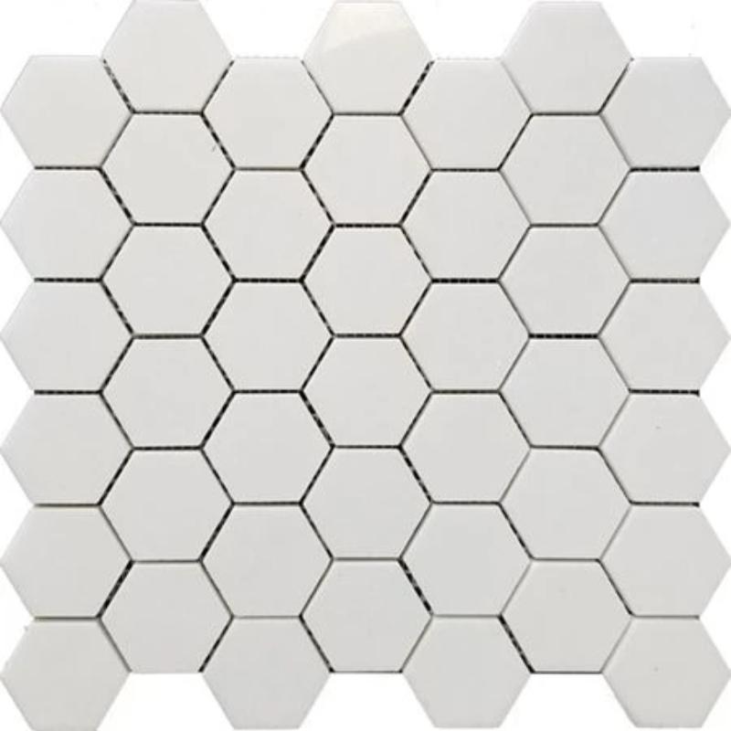 Thassos White Marble 2x2 Hexagon Honed Mosaic Tile.