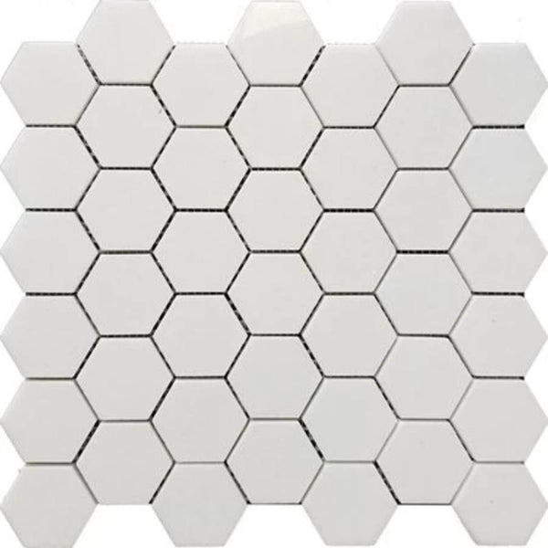 Thassos White Marble 2x2 Hexagon Polished Mosaic Tile.