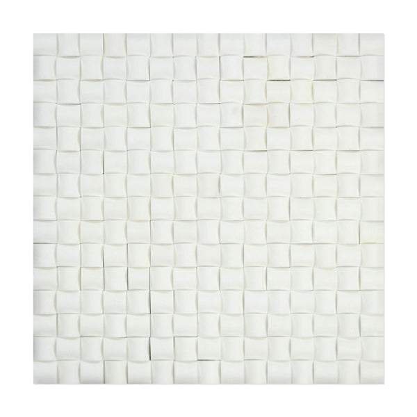 Thassos White Marble 3D Pillow Polished Mosaic Tile.