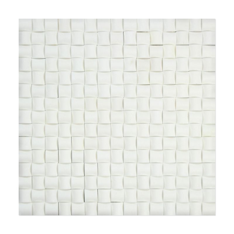 Thassos White Marble 3D Pillow Polished Mosaic Tile.