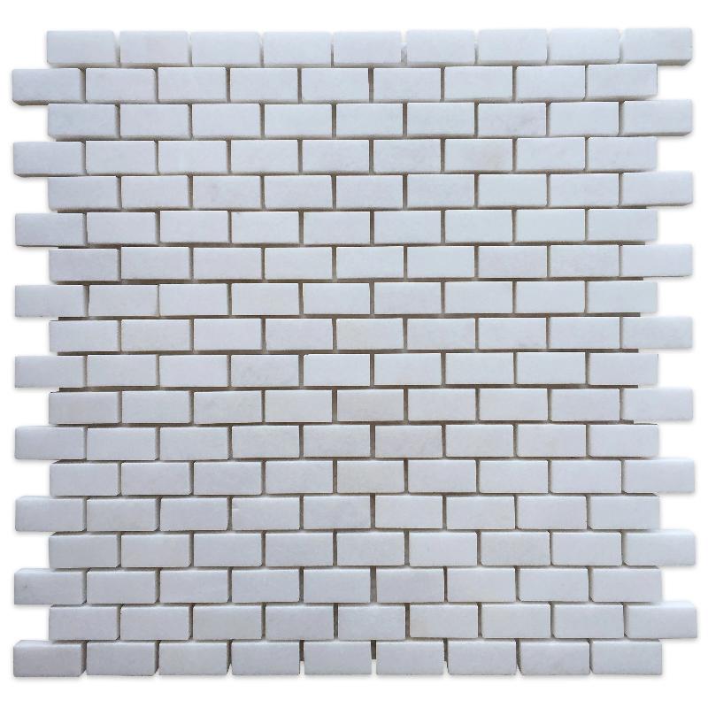 Thassos White Marble 5/8x1 1/4 Polished Mini Brick Mosaic Tile.