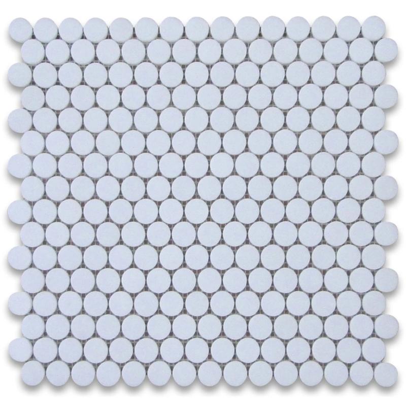 Thassos White Marble Penny Round Honed Mosaic Tile.