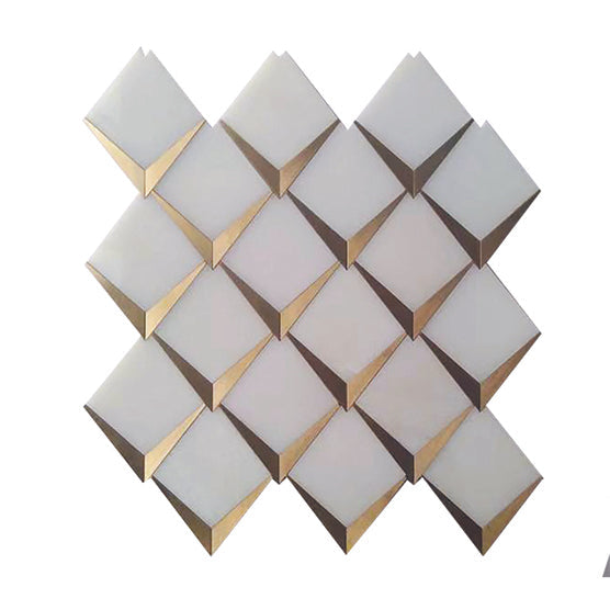 Waterjet Angolo 3 Paper White/ Brass Mosaic Tile.