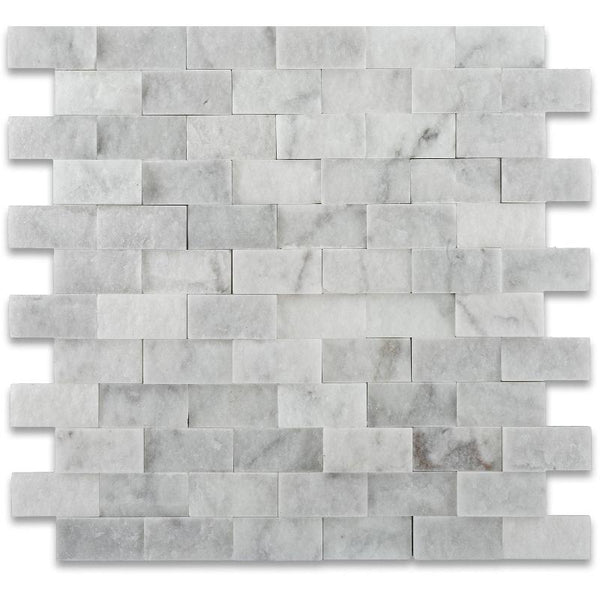 White Carrara Marble 1x2 Split Face Mosaic Tile.