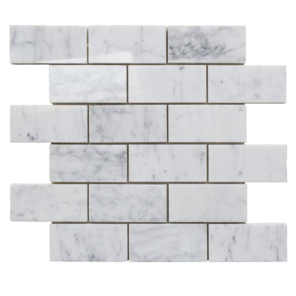 White Carrara Marble 2x4 Polished Mosaic Tile.