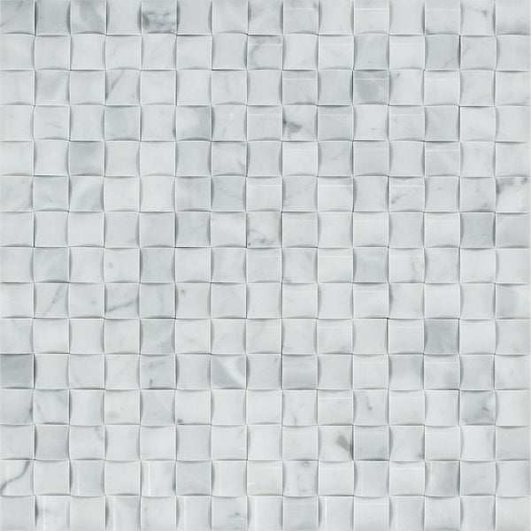 White Carrara Marble 3D Pillow Polished Mosaic Tile.
