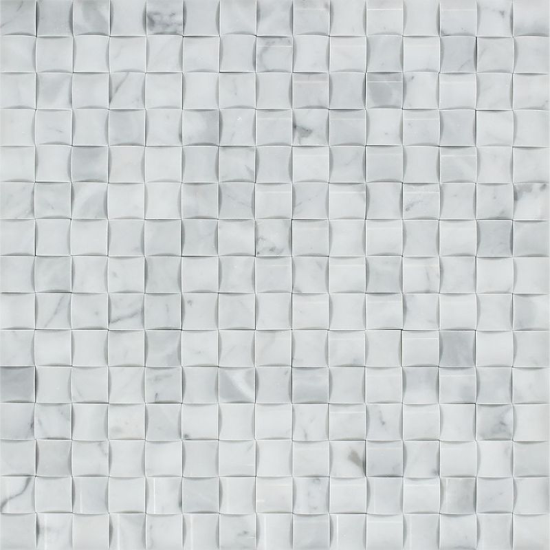 White Carrara Marble 3D Pillow Polished Mosaic Tile.