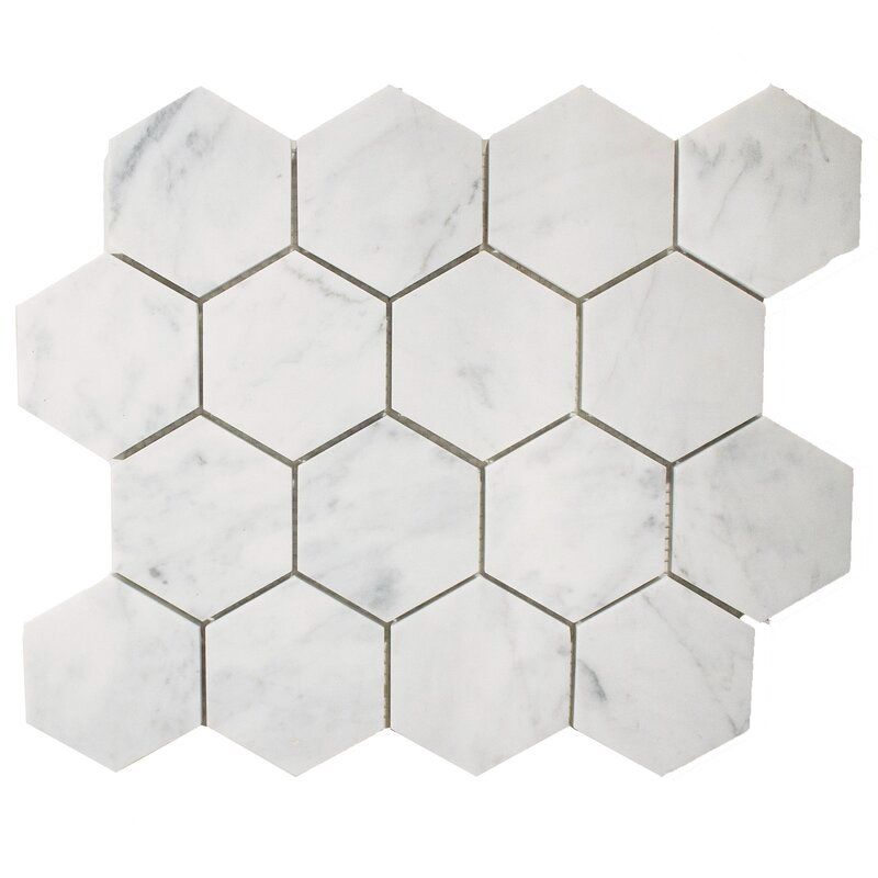 White Carrara Marble 3x3 Hexagon Honed Mosaic Tile.