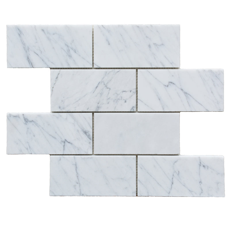 White Carrara Marble 3x6 Honed Tile.