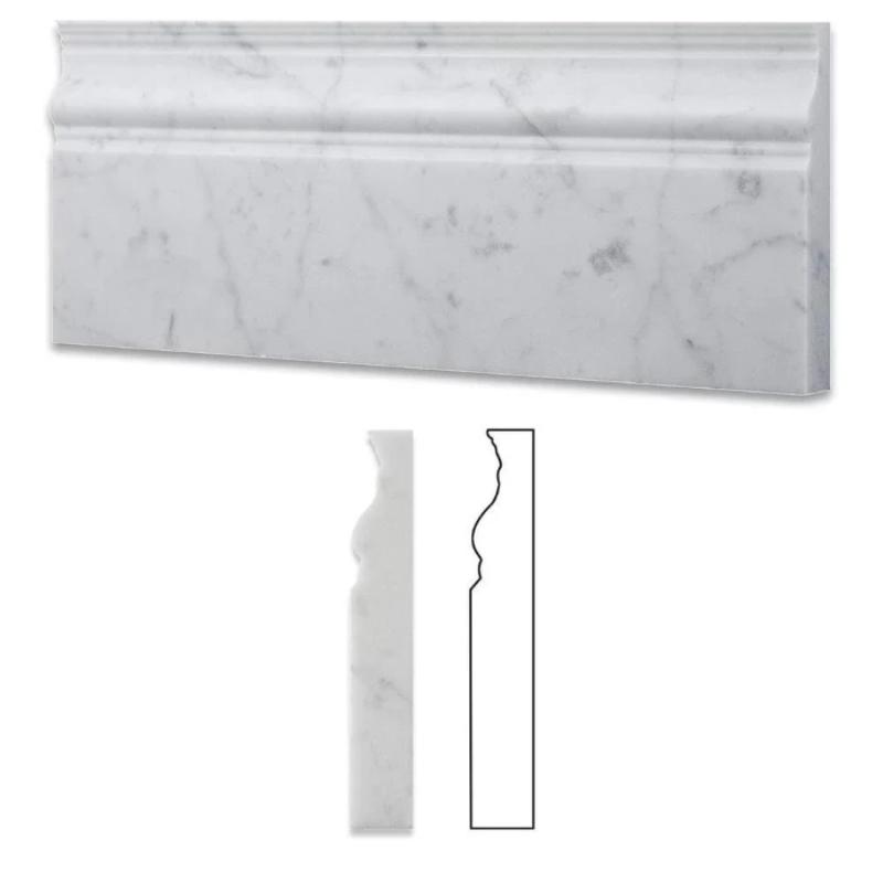 White Carrara Marble 4 3/4x12 Honed Baseboard Molding.