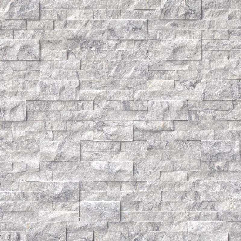 White Carrara Marble 6x24 Stacked Stone Ledger Panel.