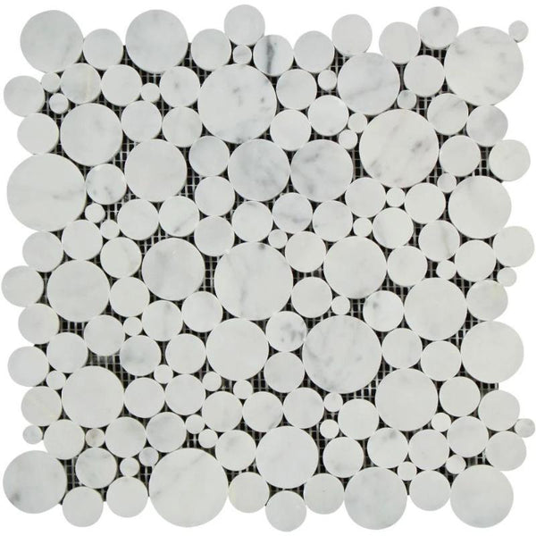 White Carrara Marble Bubble Design Honed Mosaic Tile.