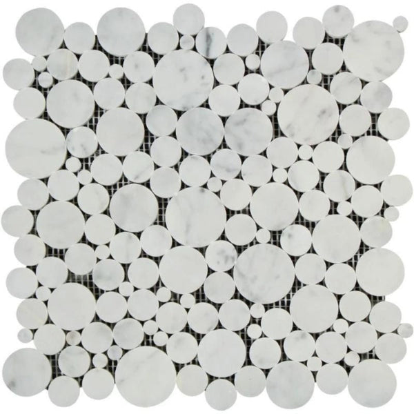 White Carrara Marble Bubble Design Polished Mosaic Tile.
