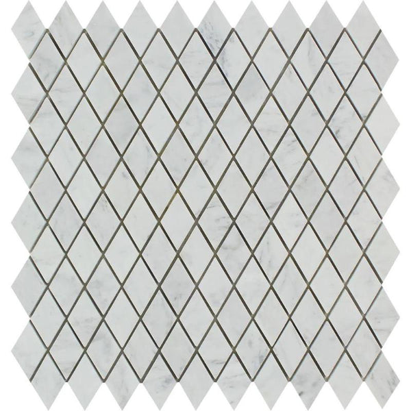 White Carrara Marble Honed 1x2 Diamond Mosaic Tile.