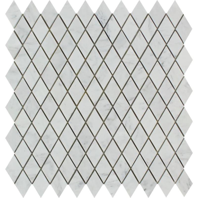 White Carrara Marble Polished 1x2 Diamond Mosaic Tile.