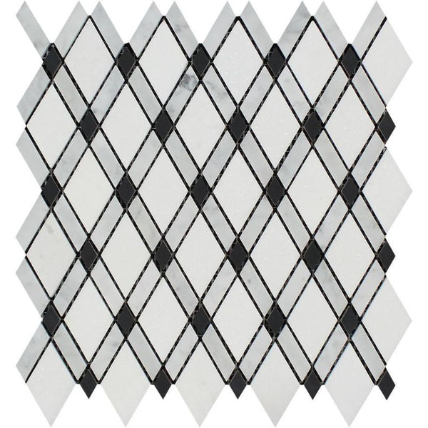 White Carrara Thassos Black Marble Lattice Polished Mosaic Tile.