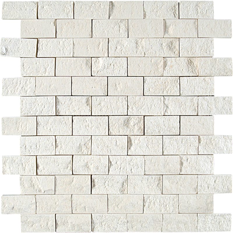 White Pearl Limestone 1x2 Split Face Mosaic Tile.