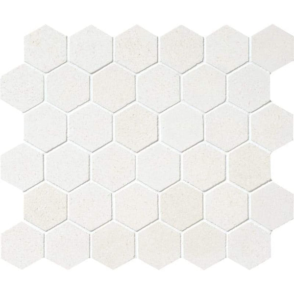 White Pearl Limestone 2x2 Hexagon Honed Marble Mosaic Tile.